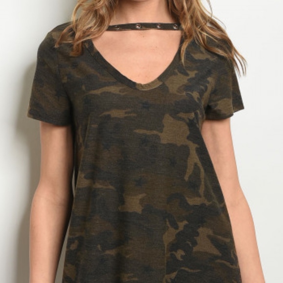 CAMO PRINT TEE CHOKER DRESS - Picture 4 of 7